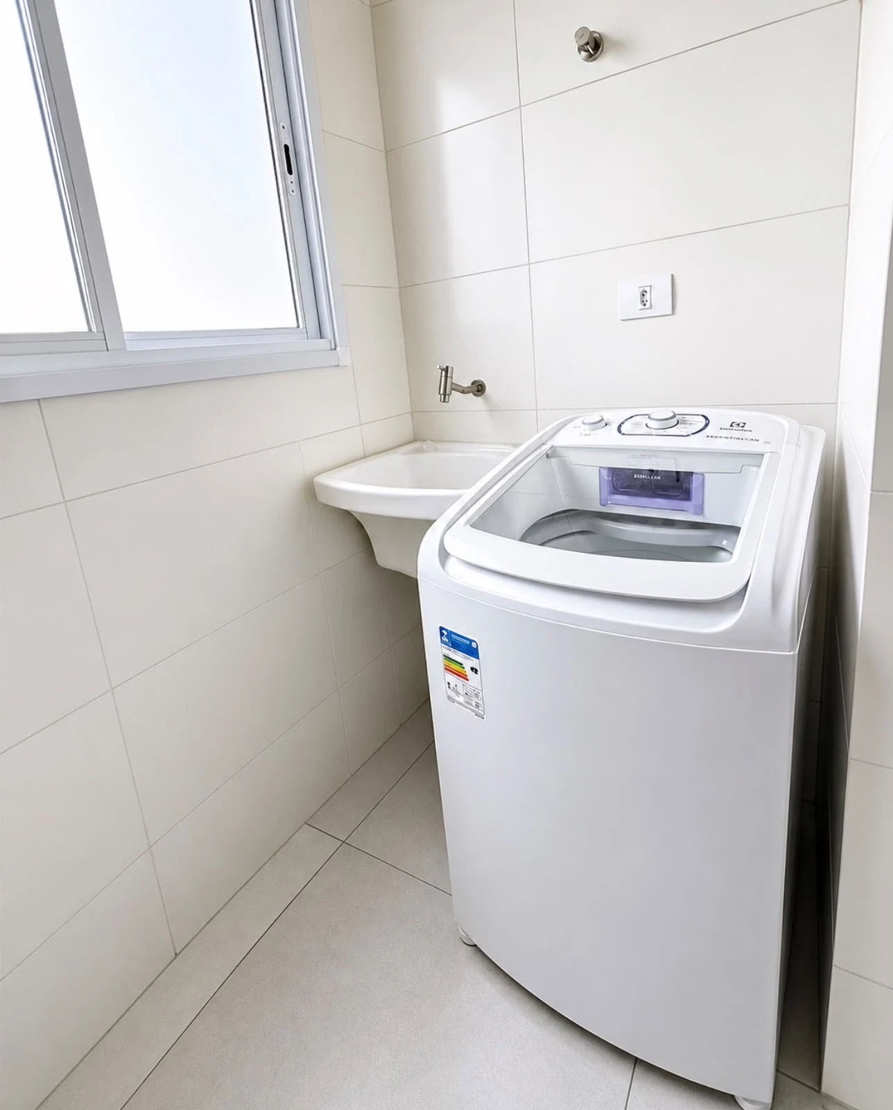 Máquina de lavar, apartamento pé na areia em Praia Grande